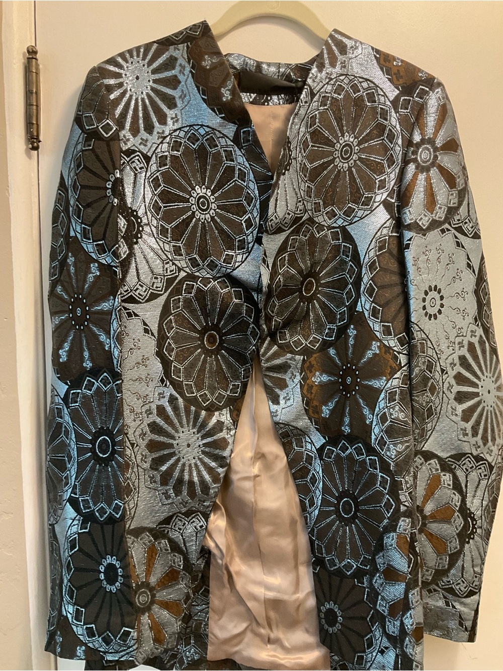 Haider Ackermann Metallic Floral Brocade Blazer in Blue & Brown